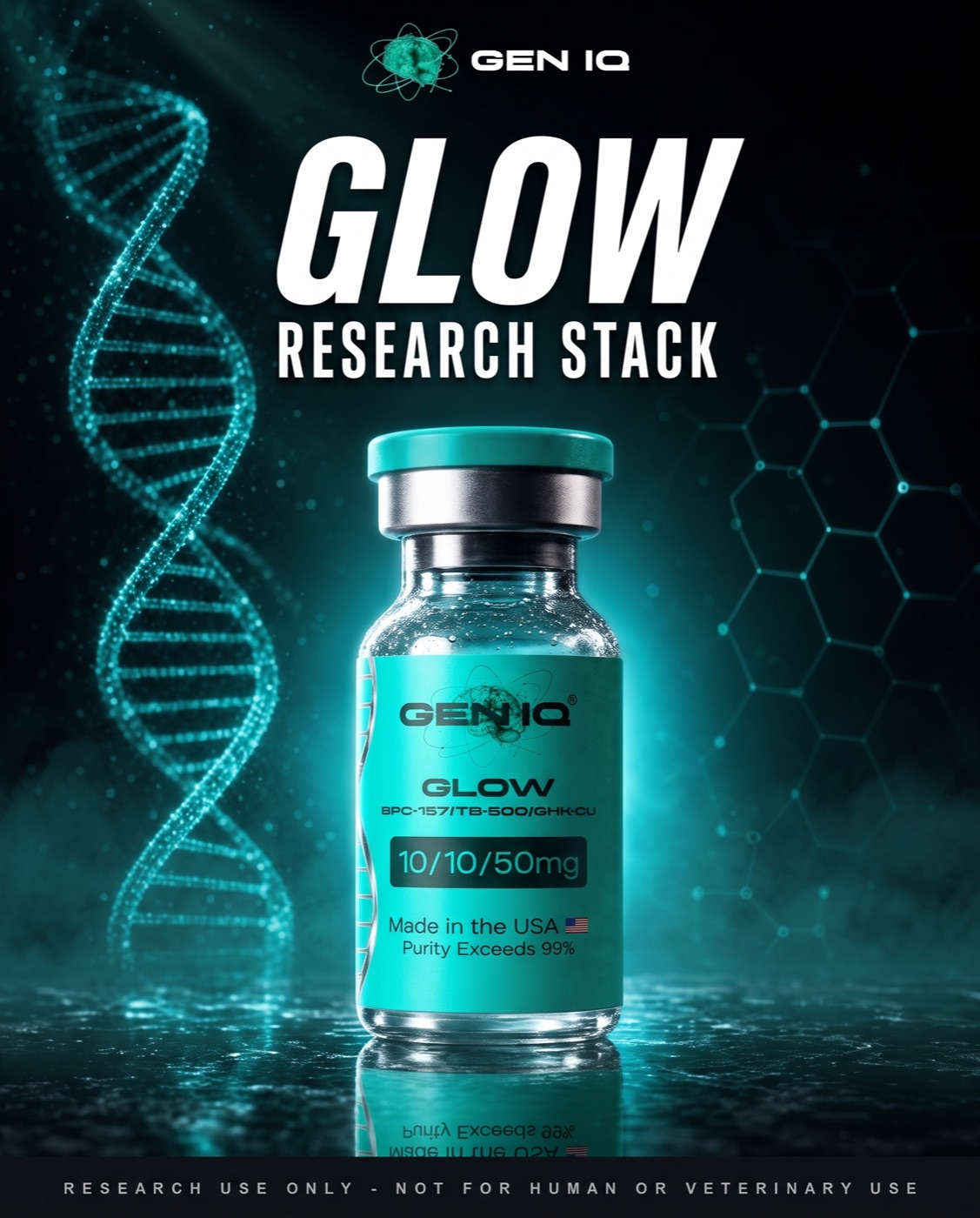 GLOW BPC-157 / TB-500 / GHK-Cu (10mg / 10mg / 50mg) — research-grade vial